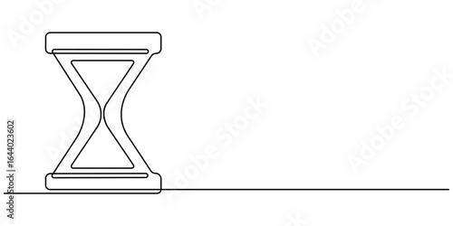 One continuous line drawing of sand hourglass. Vintage timer as Countdown concept in simple linear style. Doodle vector illustration, One line continuous hourglass. Line art hourglass outline. 