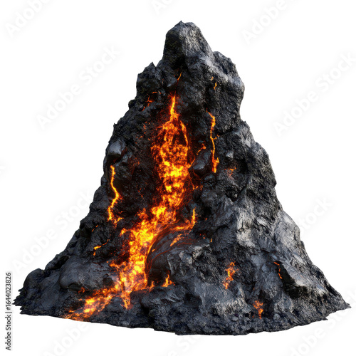 hot black lava textured, Detailed view of hot black lava, featuring a dark, isolated on transparent background