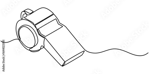 Continuous one line drawing of sport whistle icon,  silhouette on a white background, Linear stylized, Sports whistle one line art. Continuous line drawing of sport, coach, referee, activity, vector. 