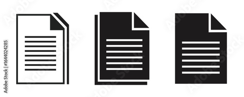 Three paper document icons, an illustration representing files, office, contracts, reports, archives, data, and general business documentation