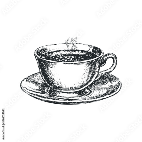 Steaming Hot Beverage in a Sketchy Mug and Saucer