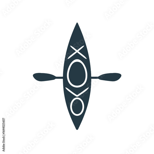 A minimalistic illustration of a kayak with paddles, viewed from above.