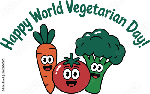 Happy World Vegetarian Day with cartoon vegetables