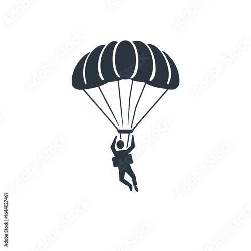 An illustration of a parachutist descending from above.