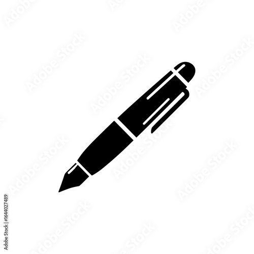 Black pen icon on a white background, representing writing and creativity.