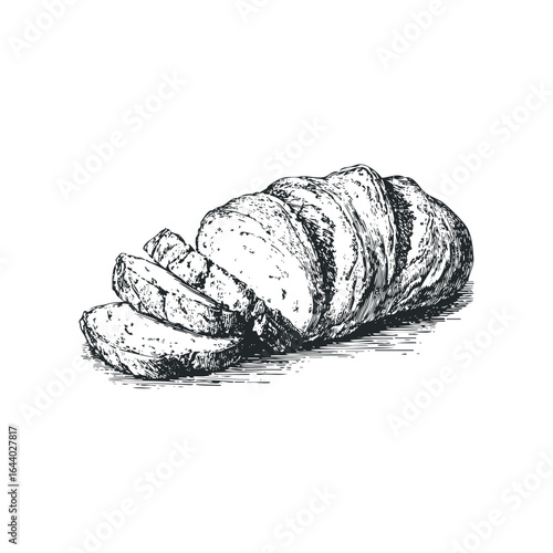 Loaf of sliced crusty bread with a rustic texture