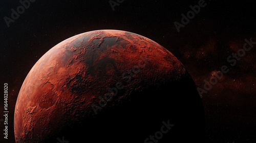 3d rendering, galaxy, realistic texture,a red planet in the space