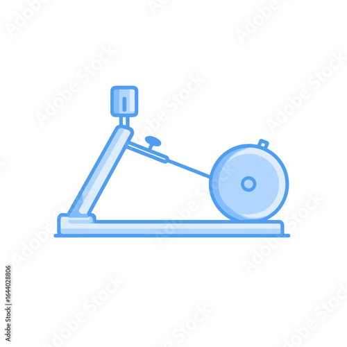 A simple light blue illustration of a stationary rowing machine.