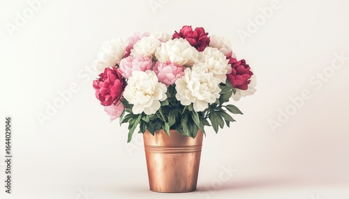 Wallpaper Mural Beautiful Arrangement Of White, Pink, And Red Peonies In A Copper Bucket On A White Background. Stunning Floral Display. Classic Elegance. Torontodigital.ca