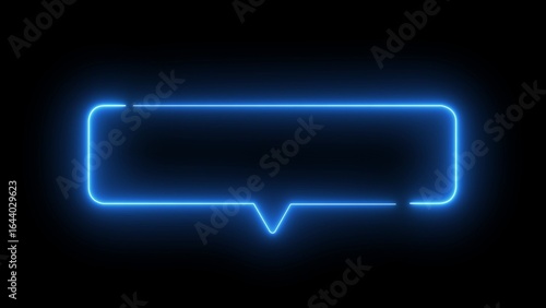 Blue Neon Speech Bubble Frame on Black Background chat bubble message box