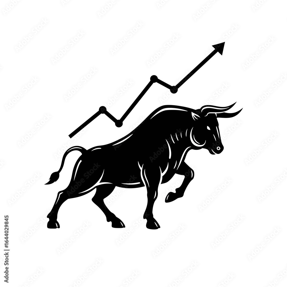 Obraz premium Silhouette of a bull with an upward trending graph