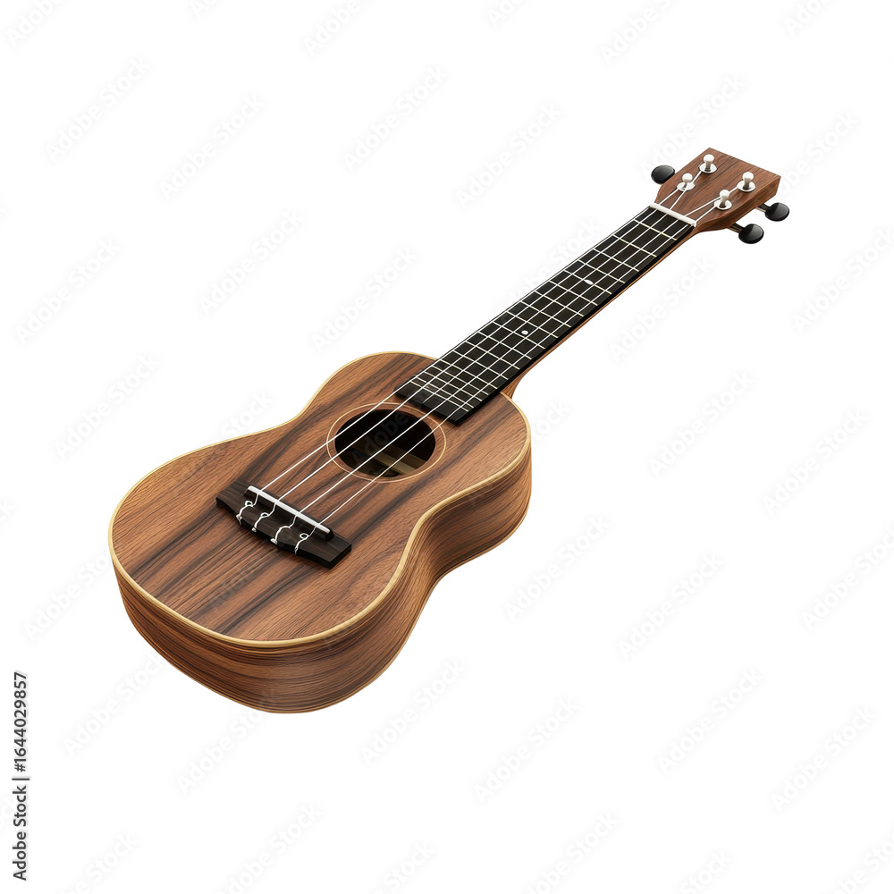 Fototapeta premium image of a rosewood brown ukulele, beautifully crafted ukulele in rosewood brown, isolated on transparent background