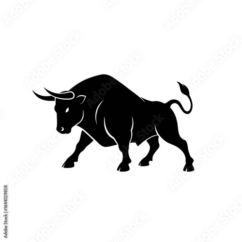 Illustration of a charging black bull in silhouette