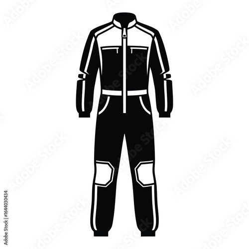 Black and white illustration of a motorcycle racing suit