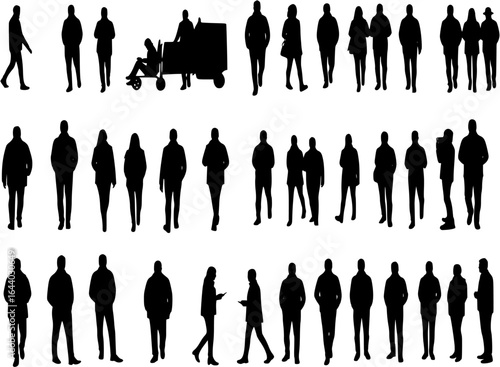 Vector silhouettes, Outline silhouettes of people, Contour drawing, people silhouette, Icon Set Isolated, Silhouette of sitting people, Architectural set