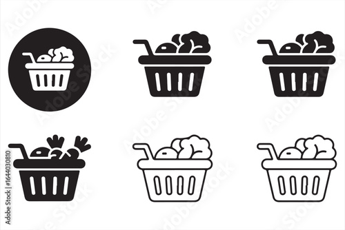 Shopping Basket Icons for Fresh Produce and Organic Vegetables