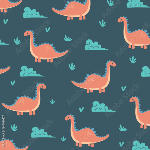 brontosaurus seamless pattern vector cartoon cute design for kids apparel fabric fullprint