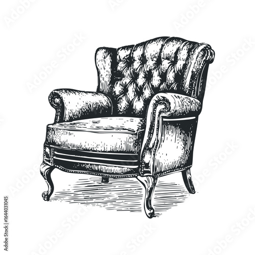 Ornate Tufted Wingback Armchair Sketch