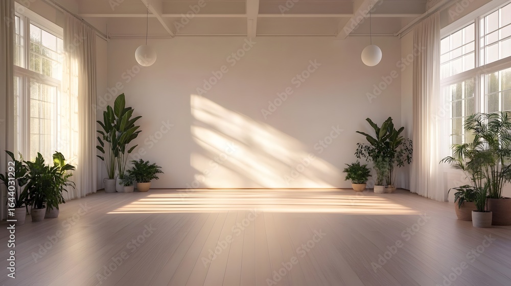 Fototapeta premium Bright Minimalist Room Sunlight Plants Interior Design