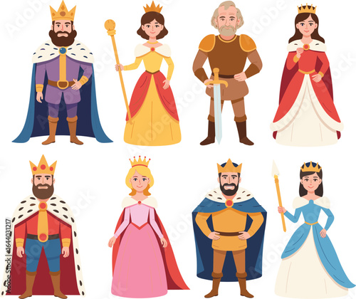 PrintRoyal family characters, kings and queens clipart, medieval costume illustration, fantasy monarchs, crown people vector, cartoon noble set