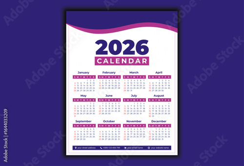 2026 Calendar Template design in vector