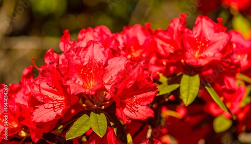 Vibrant red azaleas in sunlight