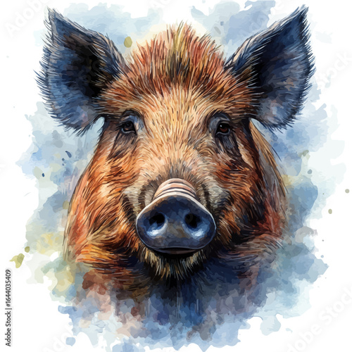 Wild Boar, watercolor drawing vector, isolated on a white background.