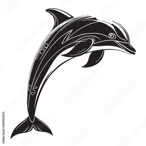 black dolphin Silhouette Vector, High Quality Illustration on White Background