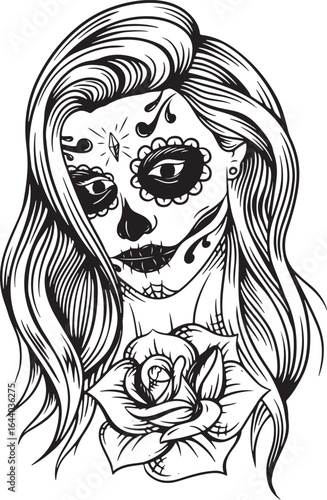 Elegant la catrina skull with floral accents and vibrant colors