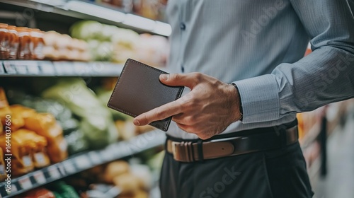 Man Holding Wallet at Grocery Store