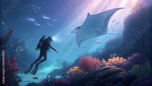 Wallpaper Mural a deep sea diver approaches a massive glowing Torontodigital.ca