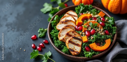 Wallpaper Mural Healthy grilled chicken and kale salad with pumpkin and pomegranate Torontodigital.ca