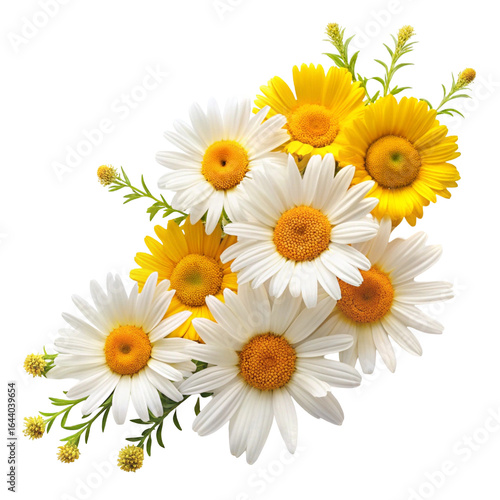 Fresh daisies and yellow flowers in a corner arrangement
