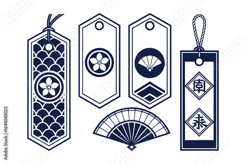 Japanese Floral and Bamboo Silhouette Panels in Black and White