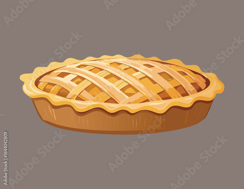 A Golden Baked Apple Pie with a Woven Lattice Crust - Vector Illustration