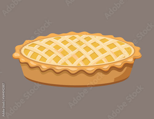 A Golden Baked Apple Pie with a Woven Lattice Crust - Vector Illustration