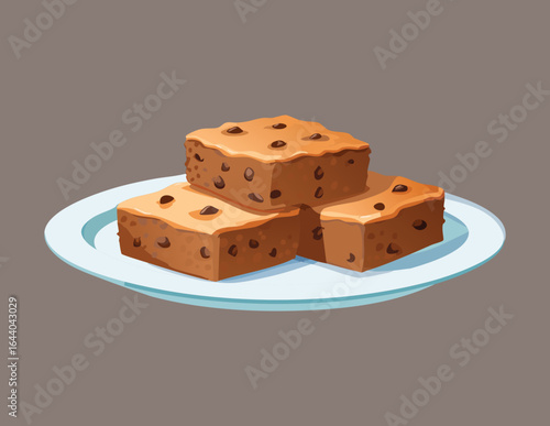 Delicious Homemade Brownie Squares with Chocolate Chips - Vector Illustration