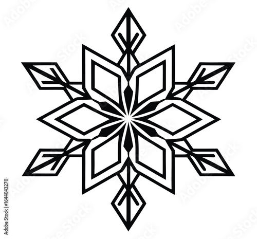Black and white snowflake abstract vector winter holiday design illustration icon pattern crystal shape decoration