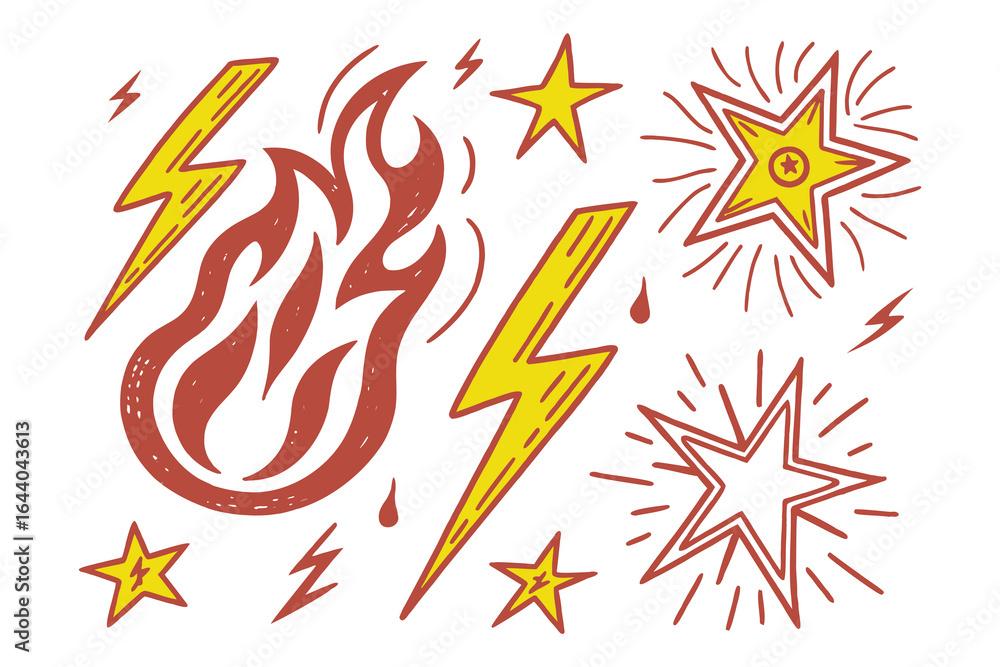 Obraz premium HandDrawn Energy and Weather Icons Fire Lightning Sun and Wind