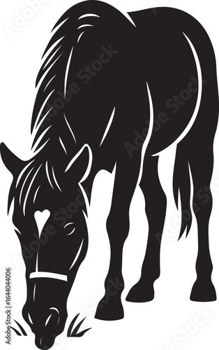 Horse with heart marking on forehead grazing, Unique equine silhouette vector