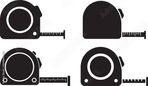 Four black silhouettes of a tape measure on a white background