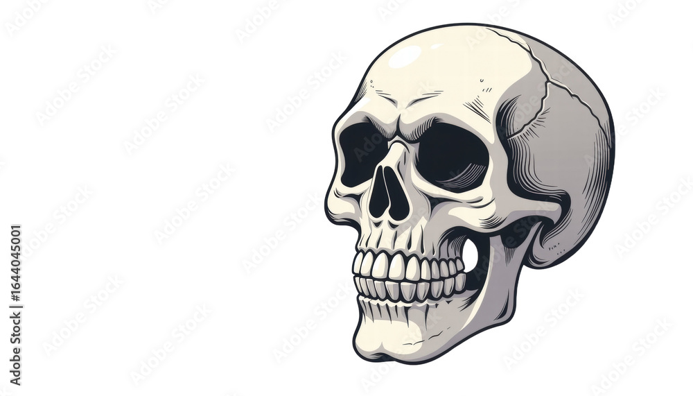 Obraz premium Human skull illustration with detailed shading and cracks, isolated on transparent background, spooky and eerie design
