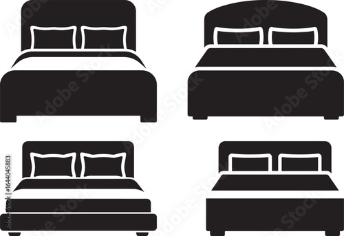 Four distinct styles of beds shown as black silhouettes on a white background silhouette