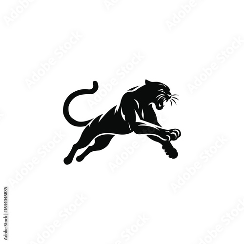 Silhouette of a leaping panther, sleek and dynamic shape, vector design, isolated on white background