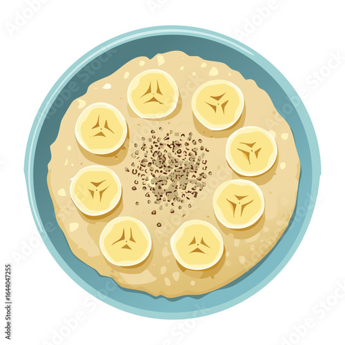 Simple bowl of healthy breakfast oatmeal with fresh banana slices on top - Vector Illustration