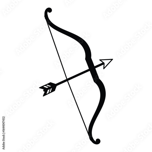 Black silhouette of a bow and arrow on a white background archery weapon