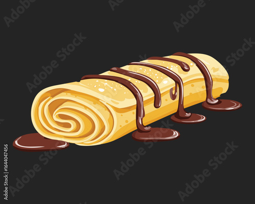 Rolled Crepes with Chocolate Drizzle and a Banana - Vector Illustration