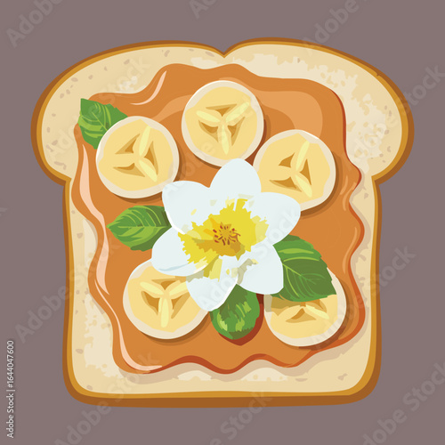 A Slice of Toast with Banana and Peanut Butter - Vector Illustration