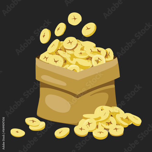 Sliced Bananas Falling Out of a Paper Bag - Vector Illustration