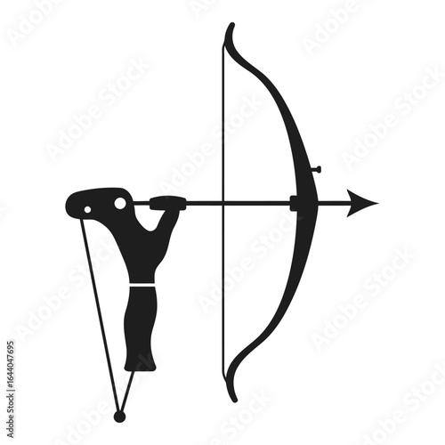 Black silhouette of a bow and arrow ready to shoot archery sport